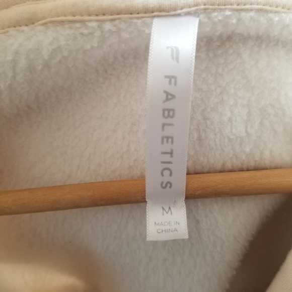 FABLETICS Lexie Hooded  Fleece Belted Ivory Tapioca Sweatshirt - Picture 8 of 12